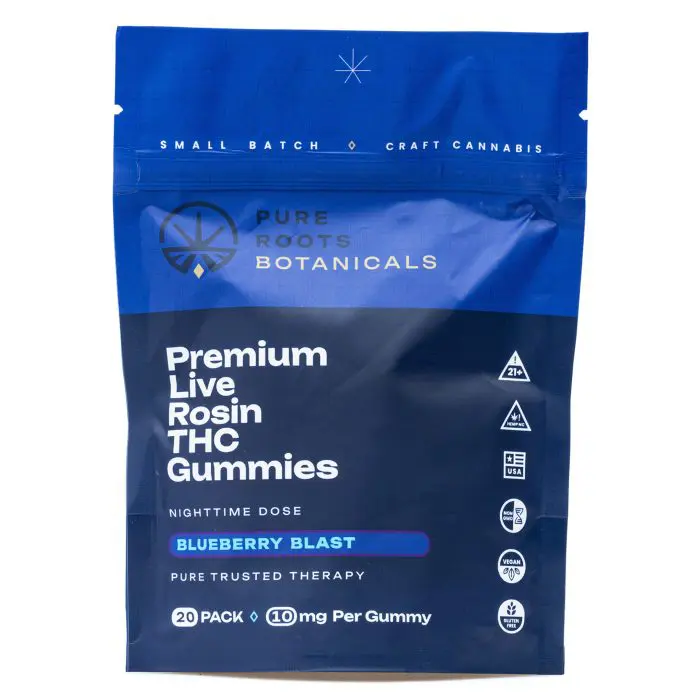 Pure Roots Botanicals THC Live Rosin Gummies - Blueberry Blast (200 mg Total Delta 9 THC) - bag front