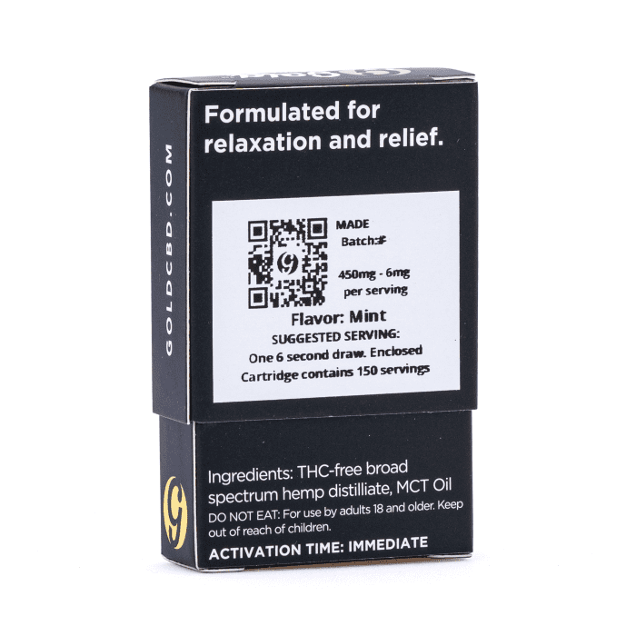 Gold Standard CBD 450 mg Mint Vape Cartridge - Box Back