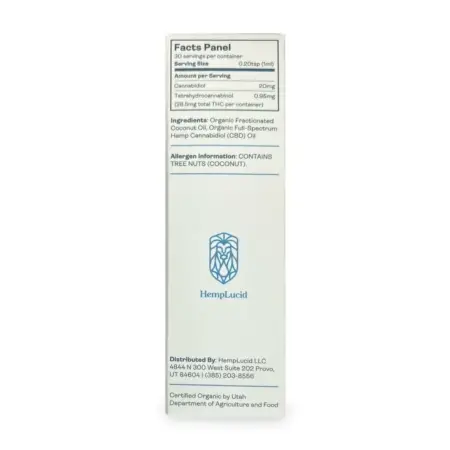 HempLucid Full-Spectrum CBD Tincture in MCT Oil (600 mg CBD) Back of Box