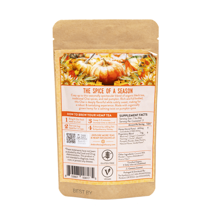 The Brothers Apothecary Pumpkin Spice Chai Hemp CBD Tea - Bag Back