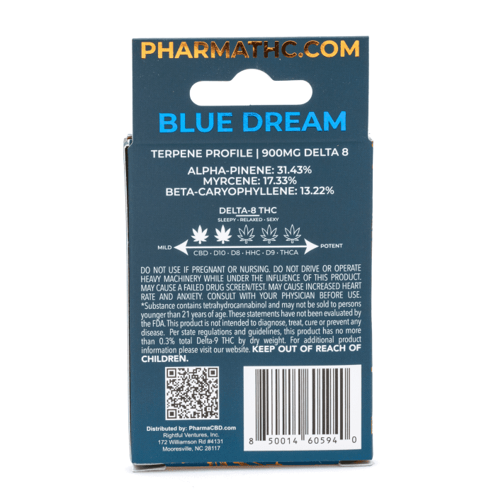 PharmaCBD Delta 8 THC Vape Cartridge - Blue Dream - Box Back