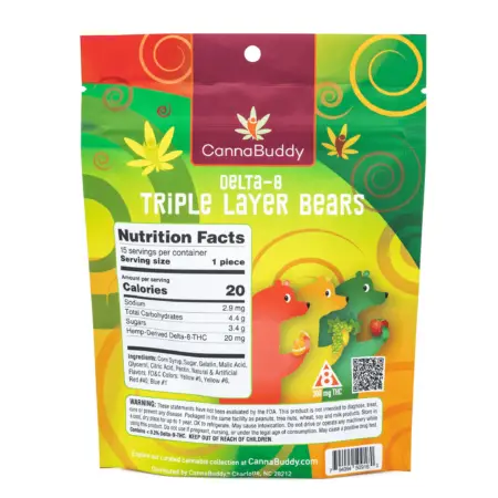 CannaBuddy Delta 8 Triple Layer Bears (300 mg Total Delta 8 THC) - Bag Back