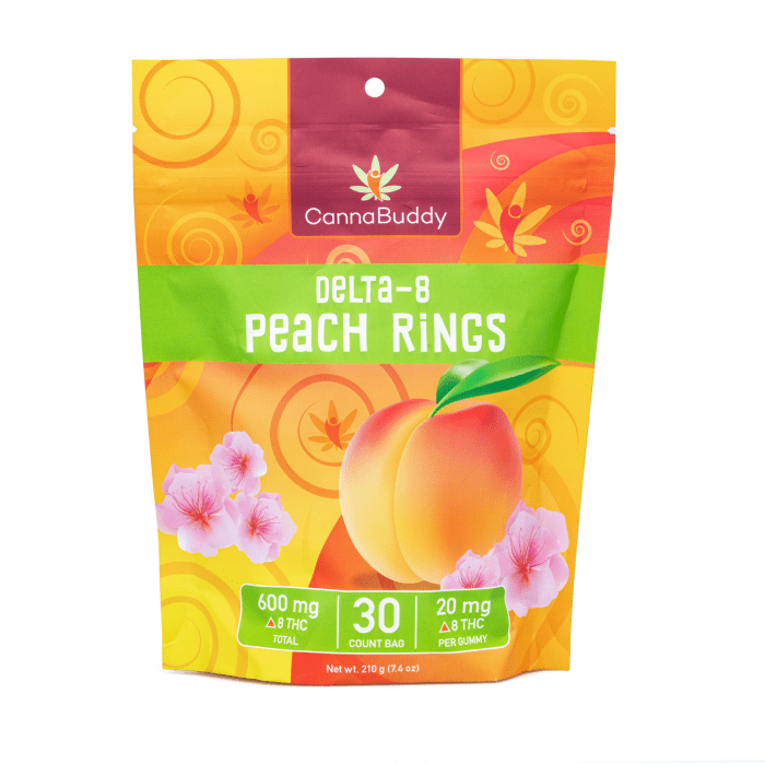 CannaBuddy Delta-8 Peach Rings (600 mg Total Delta-8-THC) - Bag Front