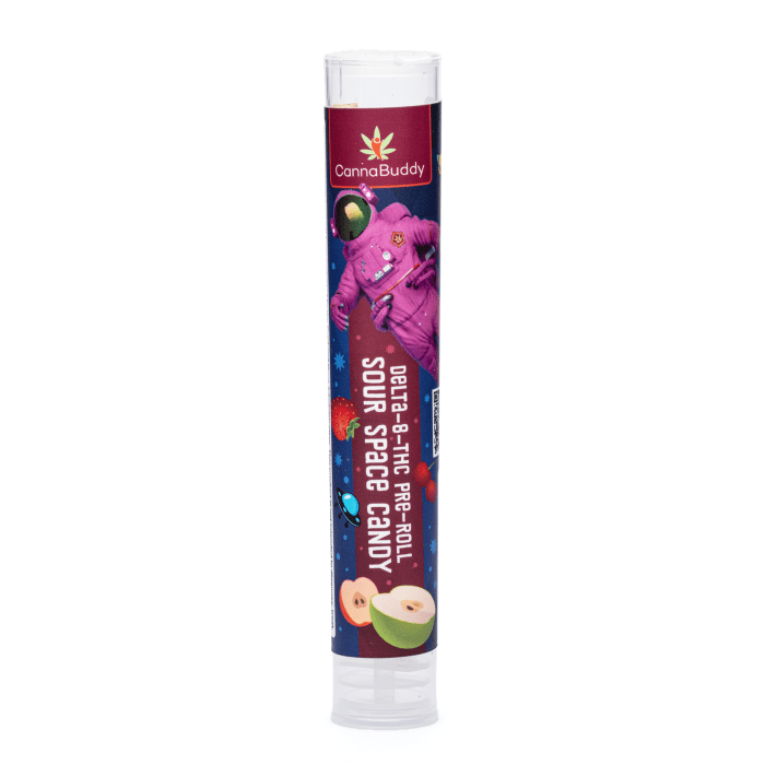 Delta-8-THC Infused Pre-Roll – Sour Space Candy - Tube Front