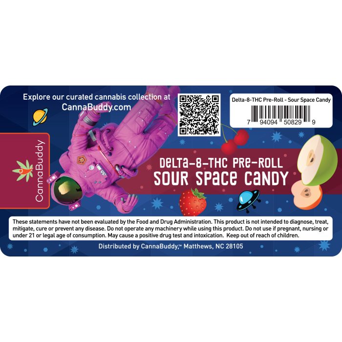 Delta-8-THC Infused Pre-Roll – Sour Space Candy - label