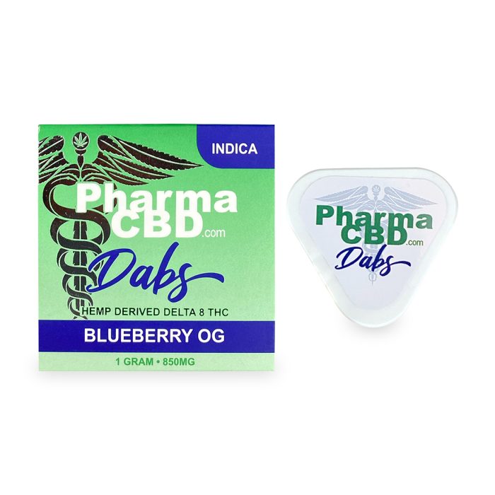 PharmaCBD Delta-8 Blueberry OG Dabs (1 gram Delta-8-THC) Box and Container