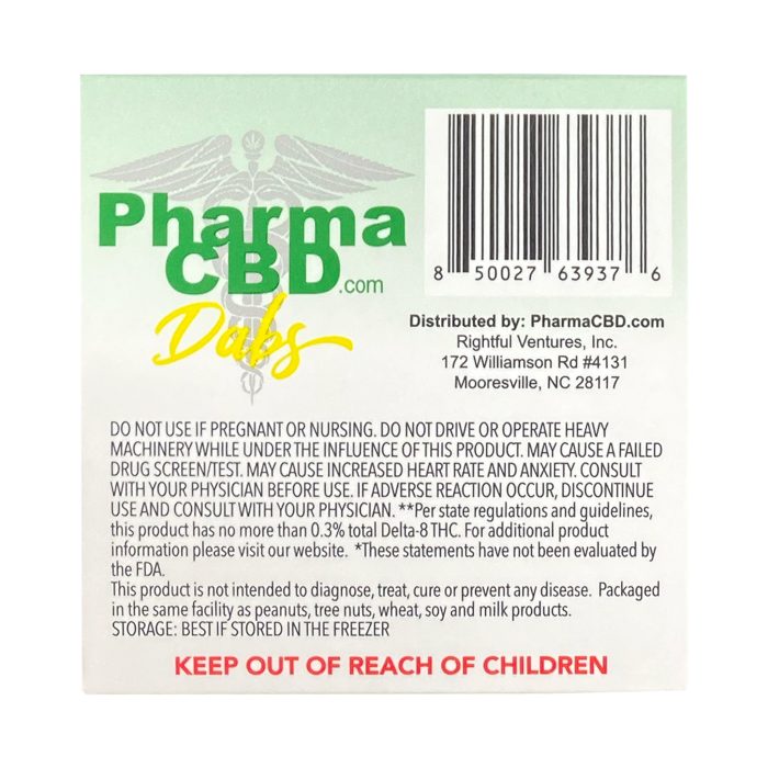 PharmaCBD Delta-8 Pineapple Express Dabs (1 gram Delta-8-THC) Back of Box