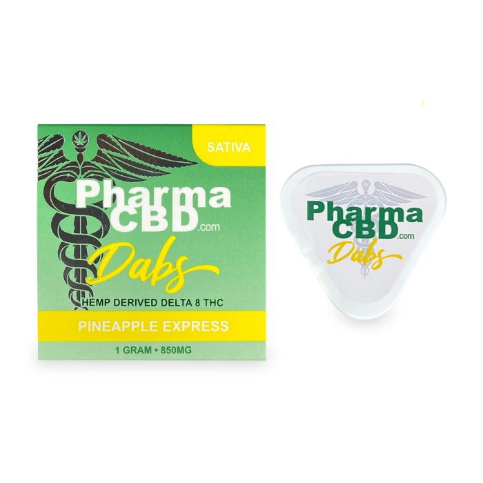 PharmaCBD Delta-8 Pineapple Express Dabs (1 gram Delta-8-THC) Box and Container