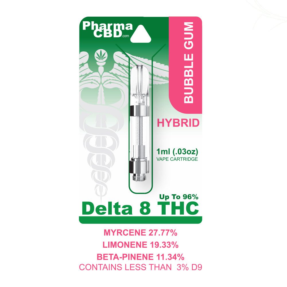 PharmaCBD Delta-8-THC Vape Cartridge - 1 ml - 900 mg - Bubble Gum