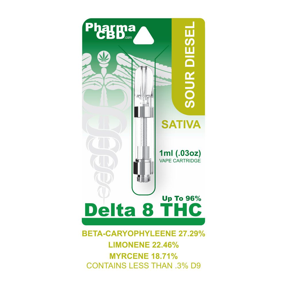 PharmaCBD Delta-8-THC Vape Cartridge - 1 ml - 900 mg - Sour Diesel