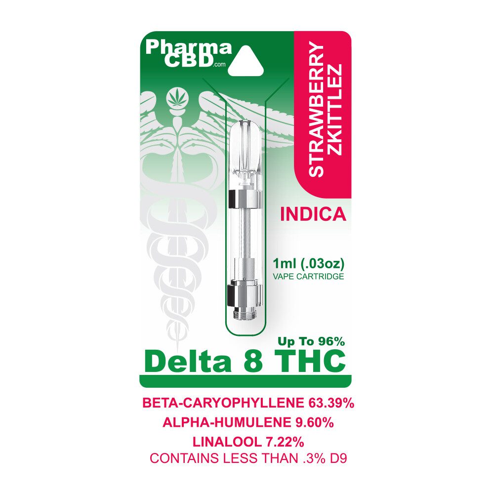 PharmaCBD Delta-8-THC Vape Cartridge - 1 ml - 900 mg - Strawberry Zkittlez