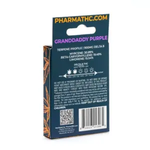 PharmaTHC Delta 8 THC Vape Cartridge - Granddaddy Purple - Box Back