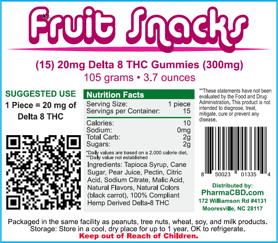 PharmaCBD Delta-8-THC Fruit Snacks Label - 15 Count