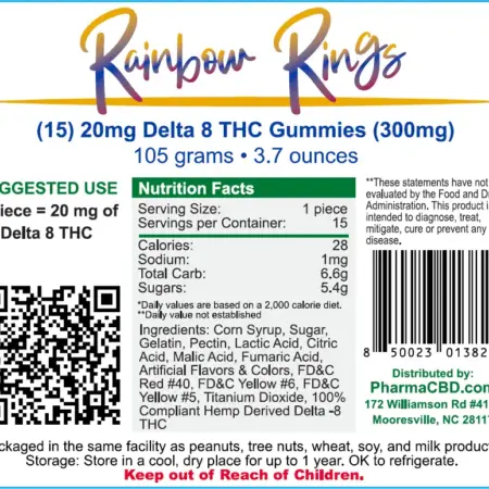 PharmaCBD Delta-8-THC Rainbow Rings Label - 15 Count