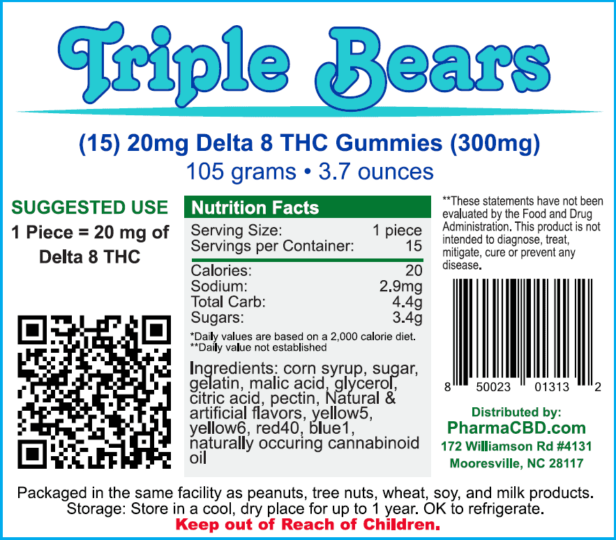 PharmaCBD Delta-8-THC Triple Bears Label - 15 Count