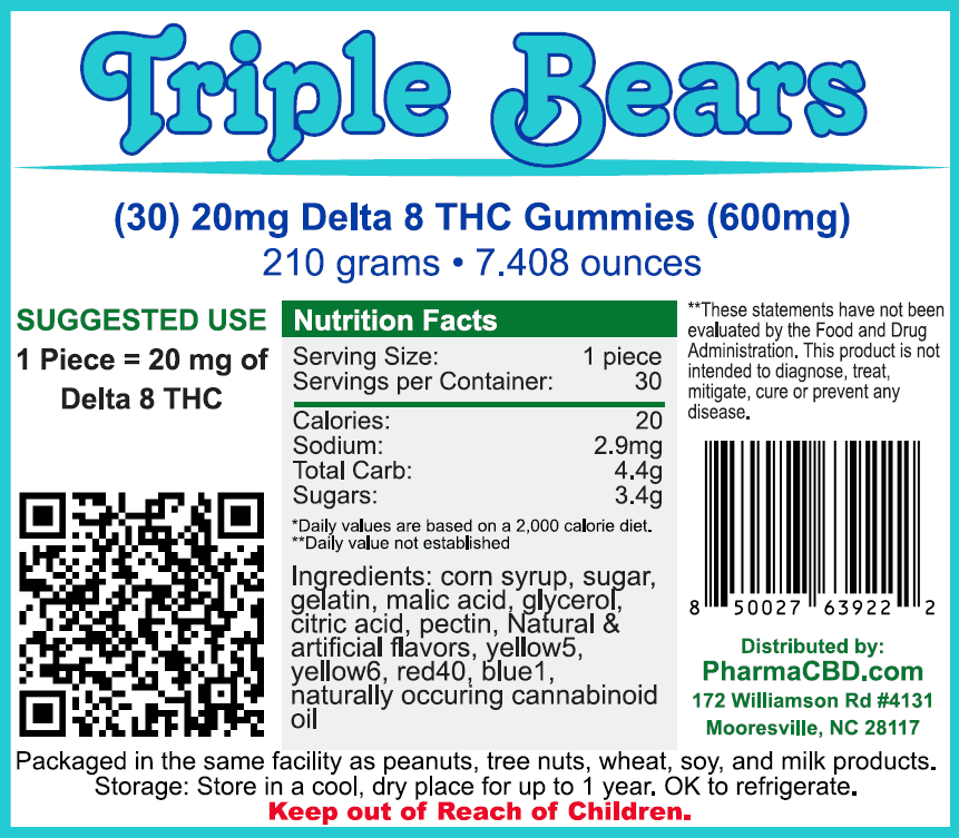 PharmaCBD Delta-8-THC Triple Bears Label - 30 Count