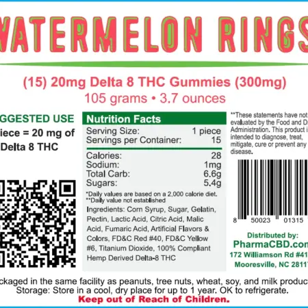 PharmaCBD Delta-8-THC Watermelon Rings Label - 15 Count