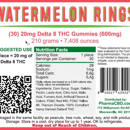 PharmaCBD Delta-8-THC Watermelon Rings Label - 30 Count