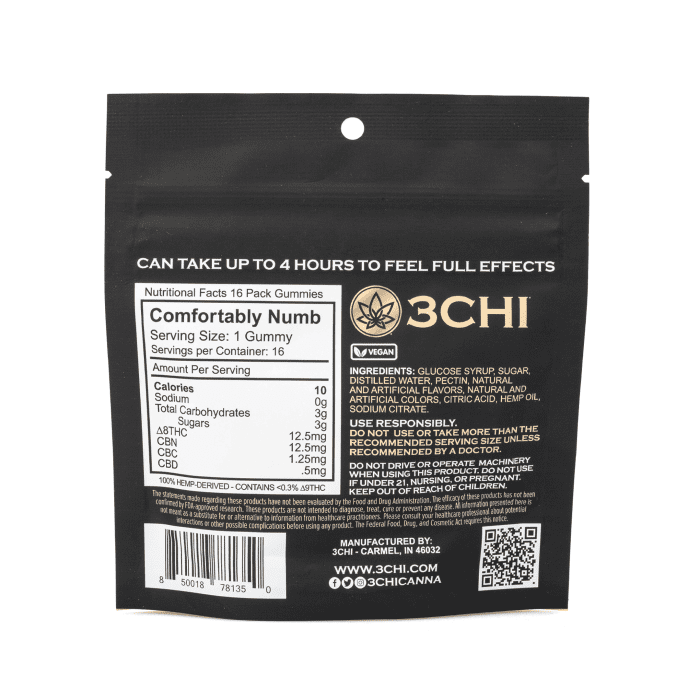 3Chi Comfortably Numb Gummies (200 mg Total Each Delta-8-THC & CBN) - Bag Back