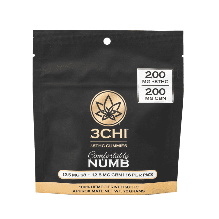 3Chi Comfortably Numb Gummies (200 mg Total Each Delta-8-THC & CBN) - Bag Front