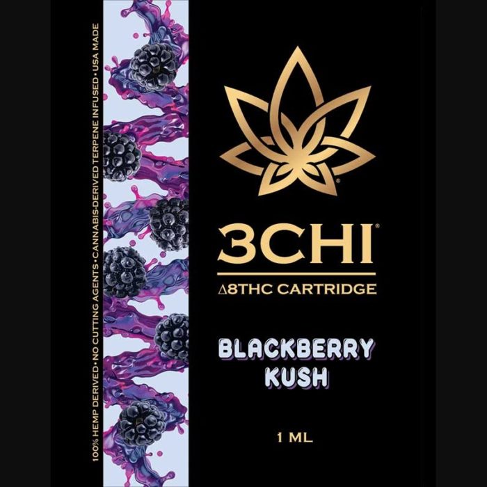 3Chi Blackberry Kush Delta-8-THC Vape Cartridge with Cannabis Derived Terpenes