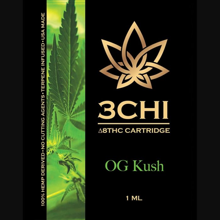 3Chi OG Kush Delta-8-THC Vape Cartridge with Botanical Derived Terpenes