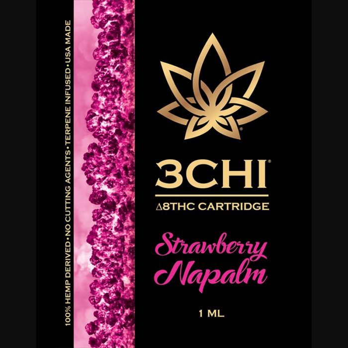 3Chi Strawberry Napalm Delta-8-THC Vape Cartridge with Botanical Derived Terpenes