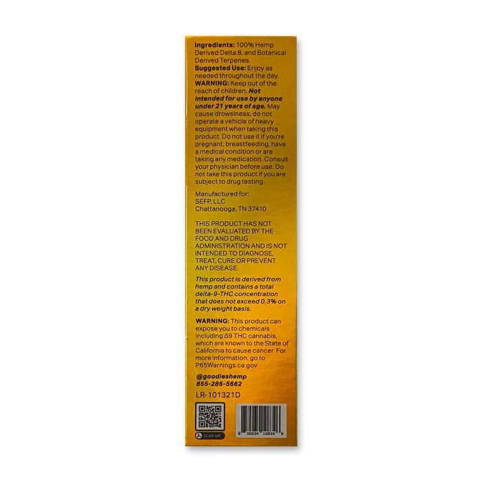 Goodies Lemon Runtz Delta-8-THC Disposable Vape Back