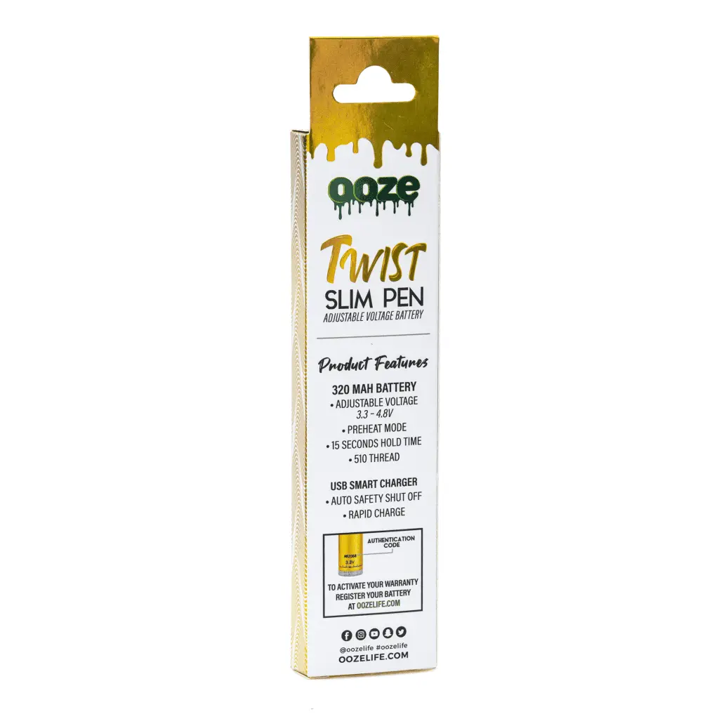 Shop Ooze Slim Twist Pen Vape Battery - Lucky Gold Online | CannaBuddy Shop Ooze Slim Twist Pen Vape Battery - Lucky Gold Online | CannaBuddy