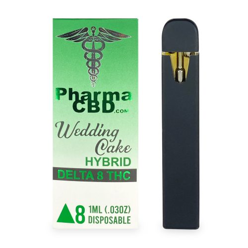 PharmaCBD Wedding Cake Delta-8-THC Disposable Vape Pen Box and Pen