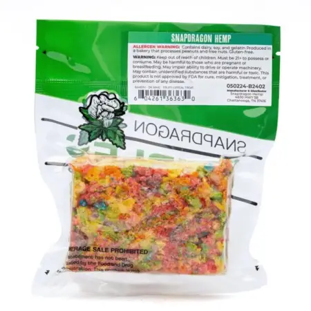 Snapdragon Delta 8 and Delta 9 THC Fruity Pebbles Cereal Treat (50 mg Delta 8 THC and 10 mg Delta 9 THC Total) - Bag Back