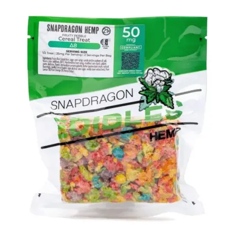 Snapdragon Delta 8 and Delta 9 THC Fruity Pebbles Cereal Treat (50 mg Delta 8 THC and 10 mg Delta 9 THC Total) - Bag Front