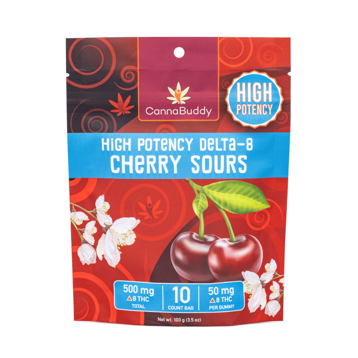 CannaBuddy High Potency Delta-8 Cherry Sours (500 mg Total Delta-8-THC) - Bag Front