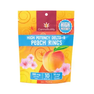 CannaBuddy High Potency Delta-8 Peach Rings (500 mg Total Delta-8-THC) - Bag Front