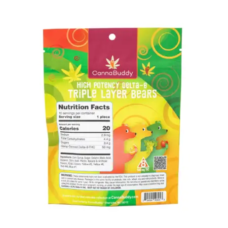 CannaBuddy High Potency Delta-8 Triple Layer Bears (500 mg Total Delta-8-THC) - Bag Back