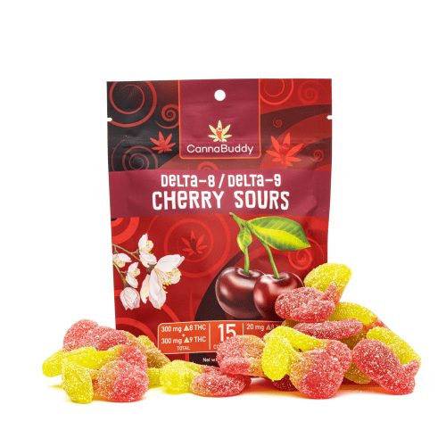 CannaBuddy Delta-8 Delta-9 Cherry Sours (300 mg Total Delta-8-THC + 300 mg Total Delta-9-THC) - Combo