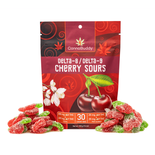 CannaBuddy Delta-8 Delta-9 Cherry Sours (600 mg Total Delta-8-THC + 600 mg Total Delta-9-THC) - Combo