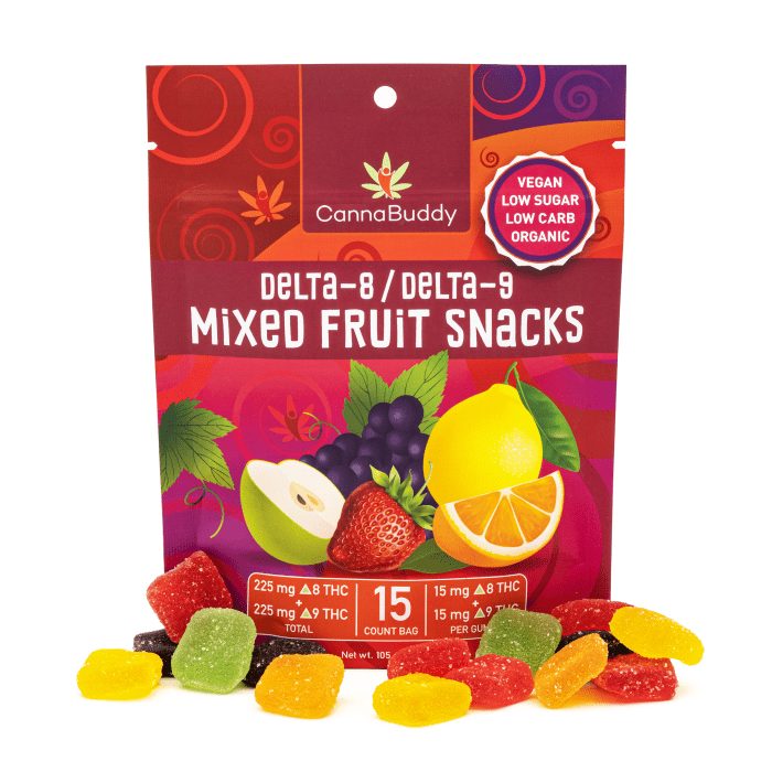 CannaBuddy Delta-8 Delta-9 Mixed Fruit Snacks (225 mg Total Delta-8-THC + 225 mg Total Delta-9-THC) - Combo