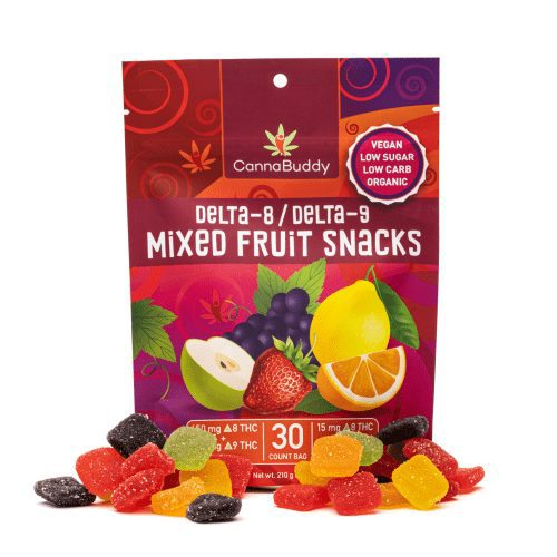 CannaBuddy Delta-8 Delta-9 Mixed Fruit Snacks (450 mg Total Delta-8-THC + 450 mg Total Delta-9-THC) - Combo