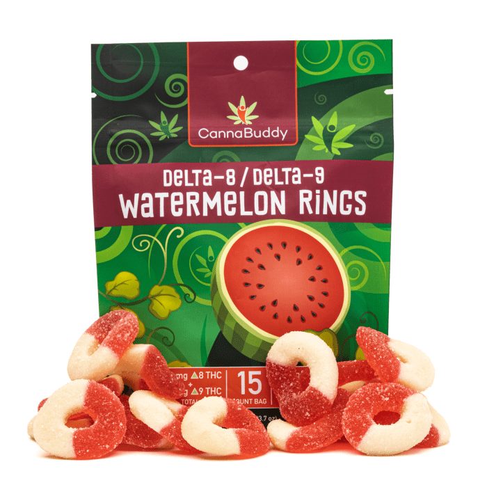 CannaBuddy Delta-8 Delta-9 Watermelon Rings (300 mg Total Delta-8-THC + 300 mg Total Delta-9-THC) - Combo