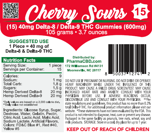 PharmaCBD Delta-8 - Delta-9 Cherry Sours 15