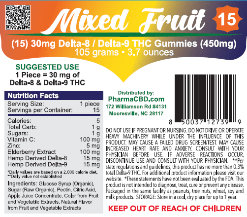 PharmaCBD Delta-8 - Delta-9 Mixed Fruit Snacks 15