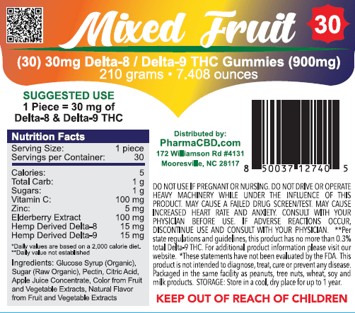 PharmaCBD Delta-8 - Delta-9 Mixed Fruit Snacks 30