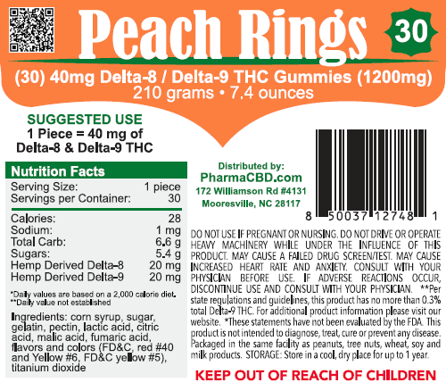 PharmaCBD Delta-8 - Delta-9 Peach Rings 30