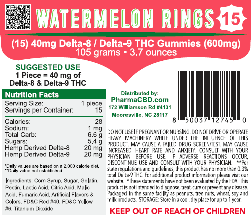 PharmaCBD Delta-8 - Delta-9 Watermelon Rings 15