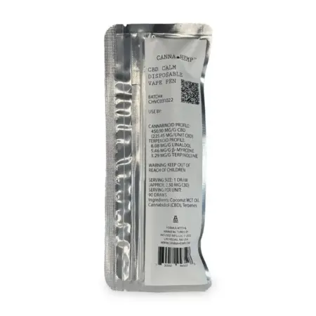Canna Hemp Calm CBD Disposable Vape Pen Back of Package