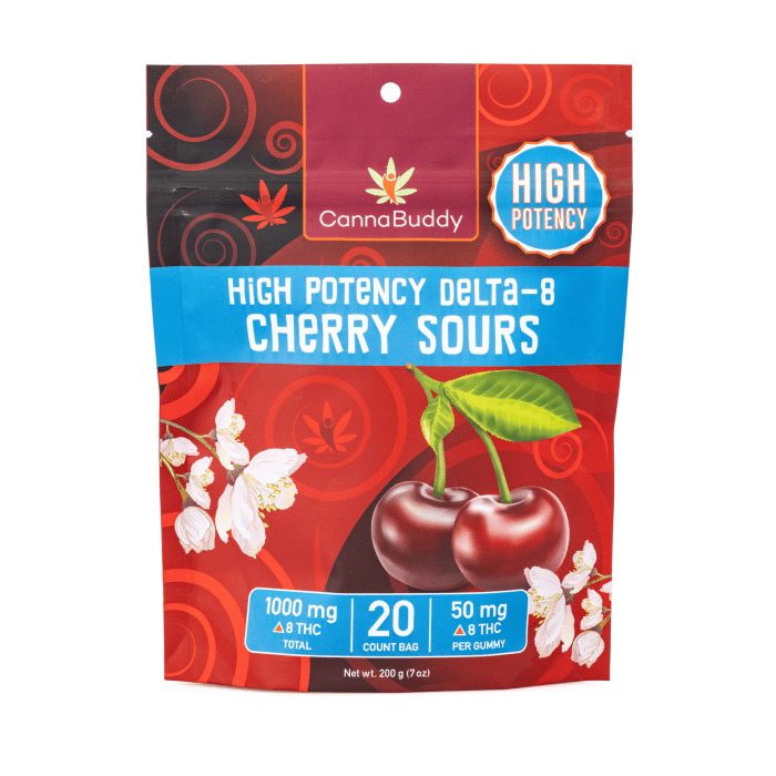 CannaBuddy High Potency Delta-8 Cherry Sours (1000 mg Total Delta-8-THC) - Bag Front