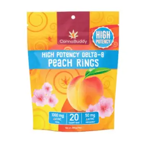 CannaBuddy High Potency Delta-8 Peach Rings (1000 mg Total Delta-8-THC) - Bag Front
