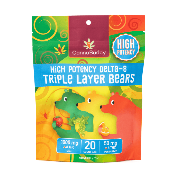 CannaBuddy High Potency Delta-8 Triple Layer Bears (1000 mg Total Delta-8-THC) - Bag Front