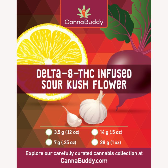 Delta-8-THC Infused Sour Kush Flower Label